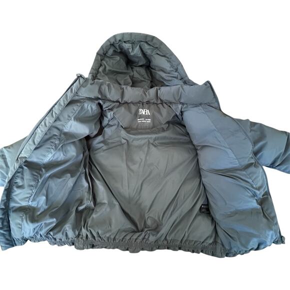 Zara Kids’ Hooded Puffer Jacket Green Water Repellent Size 8-9 - Picture 6 of 8